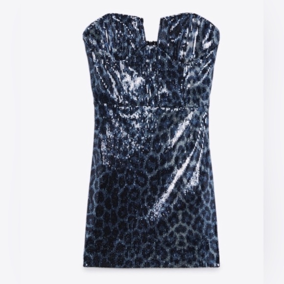 NWOT Zara Blue/Black Sequins Mini Dress
Size Medium - Picture 4 of 5